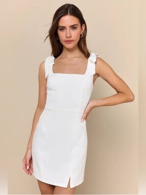NWT Lulus White Square Neck Mini Dress with Tie Shoulder Straps Large